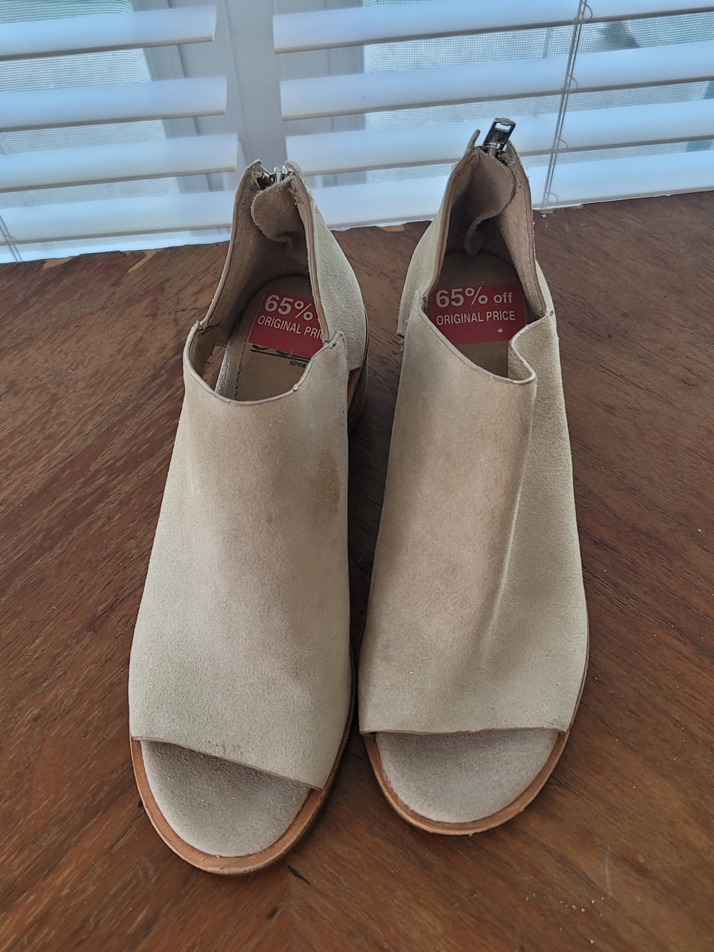 Sofft Beige Open-Toe Suede Women’s Ankle Booties